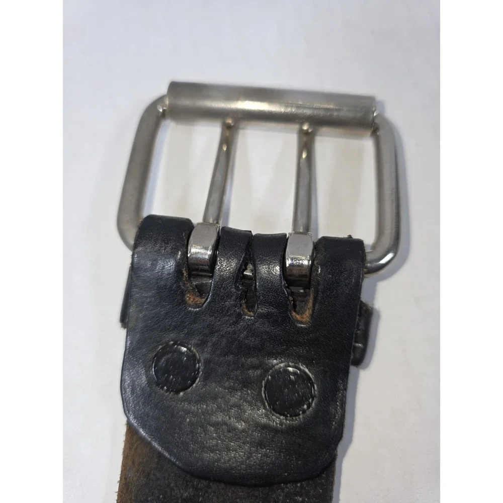 Utility Belt Mens 36 - 40 Black Leather Dual Hole Work Silver Buckle Craftsmen